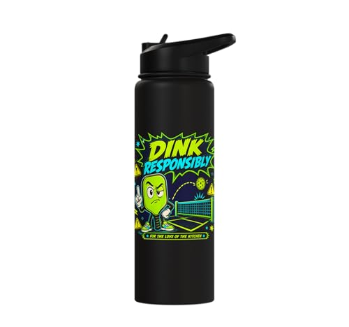 Dink Responsibly Pickleball Kitchen Court Stainless Steel Insulated Water Bottle - color: Black