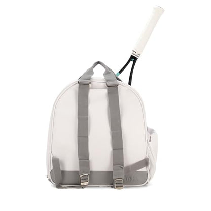 AYRES Tennis Backpack - Spacious Womens Tennis, Padel & Pickleball Bag | Quick-Access Racket Compartment (Fits 2) | Designer Tennis Bag, Water-Resistant & Easy To Clean, Makeup Pouch Included - color: Beige