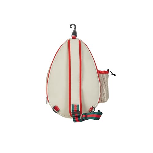 White PU One Shoulder Crossbody Tennis Backpack Girls Tennis Bag Tennis Racket Sling Bag for Women, with Water Bottle Holder - color: Khaki