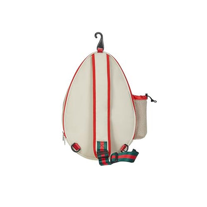 White PU One Shoulder Crossbody Tennis Backpack Girls Tennis Bag Tennis Racket Sling Bag for Women, with Water Bottle Holder - color: Khaki