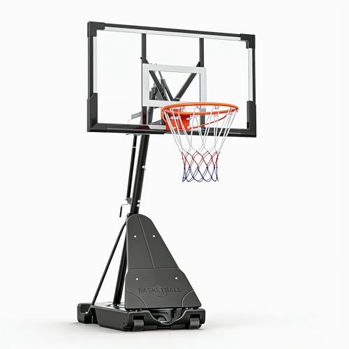 Garvee Basketball Hoop Outdoor Portable 44/48 Inch Backboard, 4.92-10ft Quickly Adjustable Basketball Goal System with Wheels for Court/Backyard/Driveway - color: Black, size: 44"