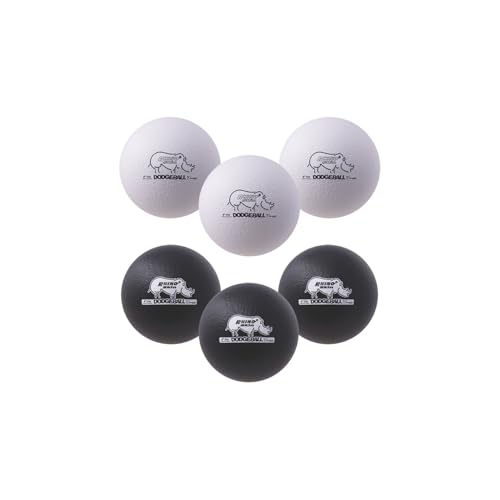 Champion Sports® Rhino Skin® Low Bounce Dodgeball Sets & Singles for Playground, PE, Backyard & League Games – Team Sports Equipment for Youth & Adults - color: Black & White, size: 6 Inch - Set of 6 Balls