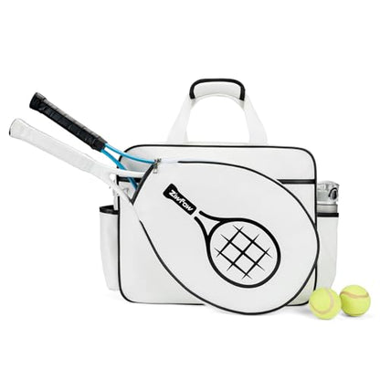 Tennis Bags Leather Tennis Racket Bag Women Tennis Tote Bag PU Sport Handbag Waterproof Lightweight Badminton Racket Shoulder Bag For 2 Rackets With Removable Shoulder Straps Outdoor