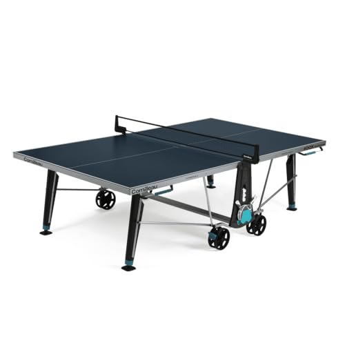 CORNILLEAU - 400X Outdoor Table Tennis Table - 5mm Weatherproof Surface, Anti-Glare Coating, Adjustable Legs, Paddle & Ball Storage, Foldable Design, Point Counters - 5 mm Blue or Grey - color: Blue
