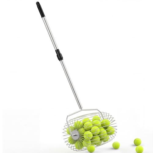 YooKoo Rolling Tennis Ball Picker, 29"–43" Adjustable Tennis Ball Hopper, Lightweight and Sturdy, Holds Up to 25 Balls, Quick Pickup of 1.5″–3″ Balls, Suitable for Training and Teaching