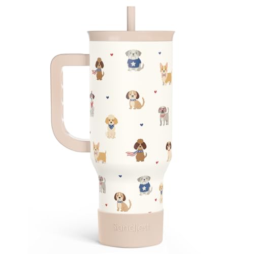 SANDJEST Dogs 40oz Tumbler with Handle and Straw, Insulated Stainless Steel Travel Coffee Mug for Women Girls Dog Lovers Dog Mom, Gift Idea for Birthday Christmas Mothers Day - color: Dog 1