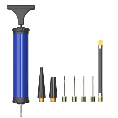 HDNNC Portable Ball Pump, Air Pump with 4 Needles 2 Nozzle 1 Extension Hose Great for Basketball Football Volleyball Soccer - style: Blue/Manual