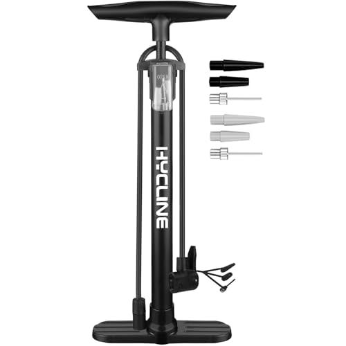 Hycline Bike Floor Pump: Bicycle Tire Pump 160 PSI with Schrader & Presta Valve - High Pressure Air Pumps for Road MTB BMX Hybrid Bikes Tires, Balls, Inflatables - color: Black