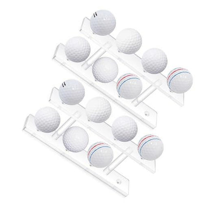 2Pcs Clear Acrylic Golfs Ball Holder Showcase 8 Balls Capacity Display Rack with Secure Grooves Golfs Ball Organizers Small Table Tennis Shelf