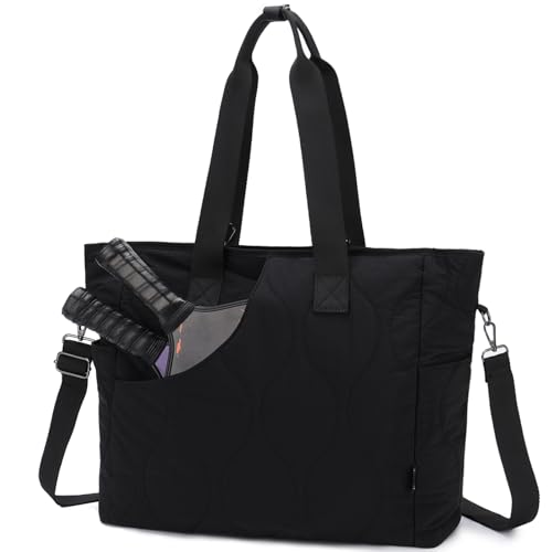 VASCHY Pickleball Tote Bags For Women With Fence Hook, Quilted Puffer Pickleball Paddle Holder Case Gym/Sports Tote - color: Black