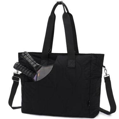 VASCHY Pickleball Tote Bags For Women With Fence Hook, Quilted Puffer Pickleball Paddle Holder Case Gym/Sports Tote - color: Black