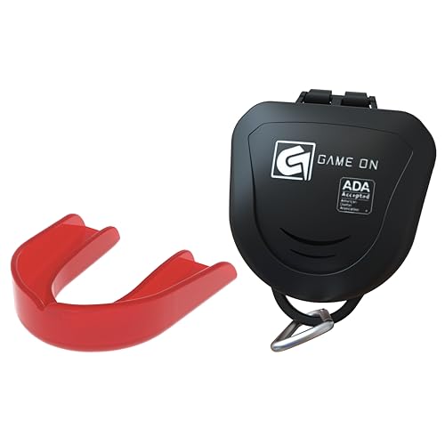 Game On Mouthguards - Only ADA Accepted Strapless Sports Mouth Guard for Football, Basketball, Lacrosse, Hockey - Superior Protection, Comfortable Fit (Braces Mouthguard) - color: Red, size: Youth