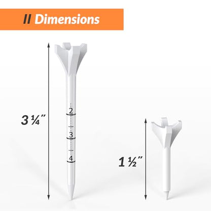 Plastic Golf Tees, 150 Pack (130 Driver Tees + 20 Iron/Hybrid Tees), Low Friction & Resistance, Top Golf Gifts for Men & Unique Golf Gifts for Golfers - color: White(3-1/4'', 130pcs) & White(1-1/2'', 20pcs), Plastic