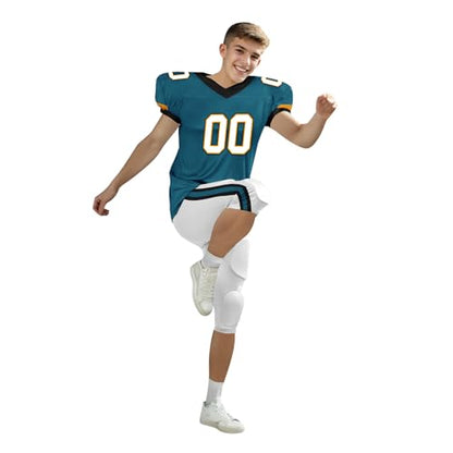 Youth Football Practice Jersey, Custom Blank Kids Practice Football Uniform Sportswear for Boys Training Games - color: Teal White Gold