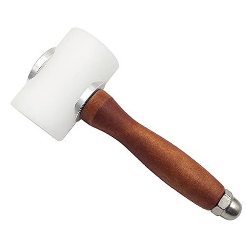 Leather Carving Hammer Mallet Wood Handle Nylon Hammer Mallet for Leathercraft Leather Carving DIY Leathercraft Mallet, Nylon T Head Wood Handle 7.4 Inch - color: Brown and White