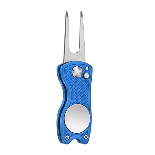 Mile High Life Golf Divot Repair Tool, All Metal Foldable Divot Tool with Pop-up Button & Magnetic Ball Marker, 2-6 Pack - color: Blue Fish