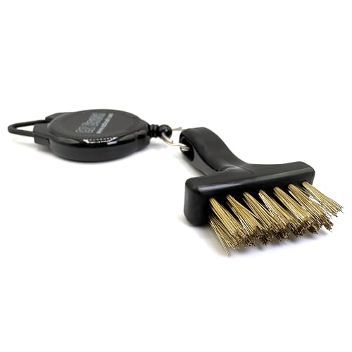Mini Retractable Golf Club Brush Cleaning Tool with Clip and Brass Bristles