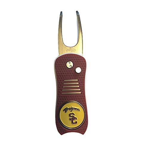 Switchblade Divot Repair Tool with Logo Printed Removable Magnetic Ball Marker-Best Divot Fixer - style: Southern California Trojons