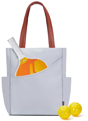 Pickleball Bag for Women Stylish Nylon Tote Fits 2 Paddle, Ball, Gear, Utility Shoulder Handbag for Sports - color: Grey