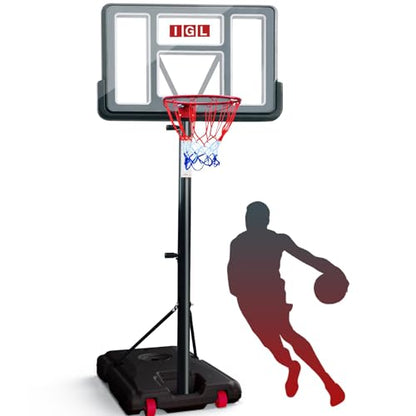 IGL Portable Basketball Hoop, 5.6-10FT Adjustable Basketball Goal System, 40/44 Inch Outdoor Basketball Hoop & Goals for Kids, Youth, and Adults in The Backyard, Driveway with PC Backboard - color: Gray