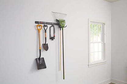 Rubbermaid FastTrack Garage Storage Utility Hooks 5 Piece Black All in One Rail Hook Kit and Tool Organizer Heavy Duty for Home/Garage/Shed/Garden - size: 1 Rail, 4 Hooks