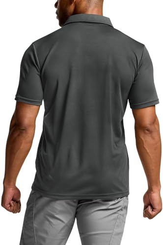 CQR Men's Quick Dry Tactical Polo Shirt, Lightweight Breathable Performance Polo, Short Sleeve UPF 50+ Outdoor Golf Shirt