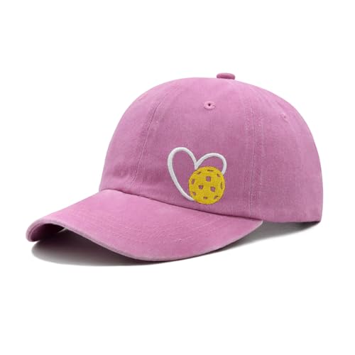 Pickleball Hat with Gift Box, Pickleball Gifts for Women Men, Adjustable Embroidered Heart Baseball Cap - color: Pink