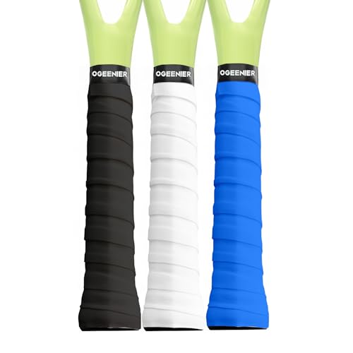 Tennis Racket Grip Tape, 3, 6, 12 Pack Tennis Overgrip Tape, Absorbent and Anti-Slip, Precut Soft Racquet Wrap Grips Tape for Pickleball Paddle/Badminton - color: Black/White/Blue, size: 3 Pack
