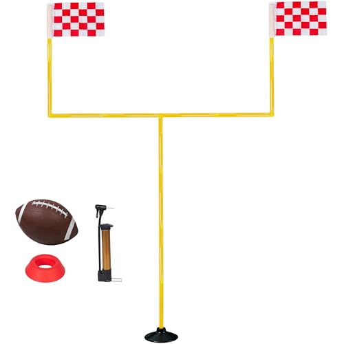 Football Field Goal Post with 7 Pcs Inflatable Footballs, 2 Pcs Football Kicker Stand and 2 Pcs Pump-Backyard Kicking Field Goal Post Set for Kids/Youth/Adults