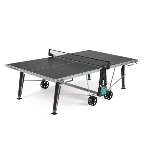 CORNILLEAU - 400X Outdoor Table Tennis Table - 5mm Weatherproof Surface, Anti-Glare Coating, Adjustable Legs, Paddle & Ball Storage, Foldable Design, Point Counters - 5 mm Blue or Grey - color: Grey
