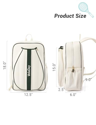 Quilted Tennis Bag for Women Men- Large Tennis Backpack Holds 2 Rackets with Ventilated Shoe Compartment & Wet Pocket - color: Beige
