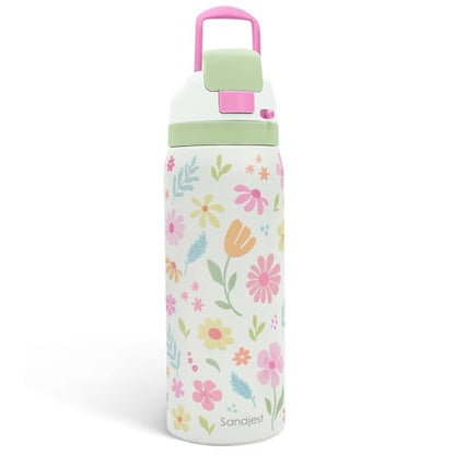 Floral Stainless Steel Water Bottle, Vacuum Insulated, Push-Button Lid, 32 oz, Gifts for Women Girls Friends Teens Birthday Christmas - color: Floral
