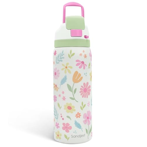 Floral Stainless Steel Water Bottle, Vacuum Insulated, Push-Button Lid, 32 oz, Gifts for Women Girls Friends Teens Birthday Christmas - color: Floral
