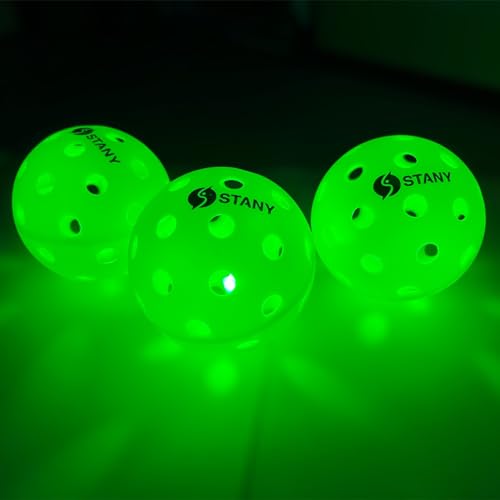 STANY Night Play Pickleball Balls (Updated 2026 Model)– LED Pickleball, Glow in the Dark, Lighted, USAPA Size, 40-Hole, Indoor/Outdoor, Beginner/Competitive, Gift, Green, 6 Pack, 3 Extra Batteries