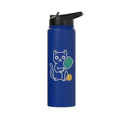 Pickleball Paddle Ball Player Minimal Clean Sports Fan Match Stainless Steel Insulated Water Bottle - color: Royal Blue
