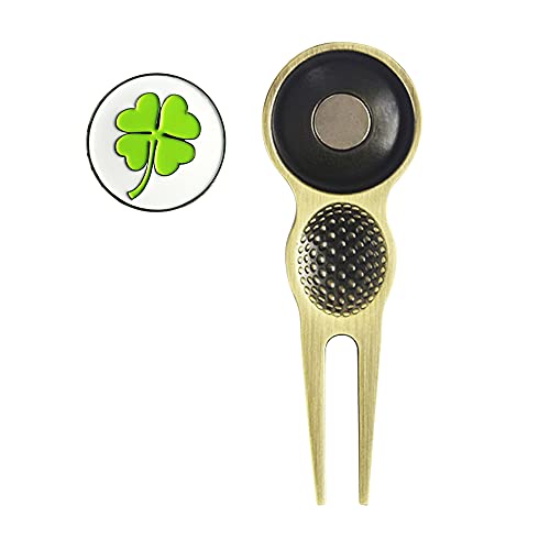 Myartte Golf Metal Divot Repair Tool with 24.5 mm Ball Marker - color: Four leaf clover Bronze
