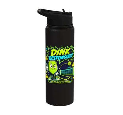 Dink Responsibly Pickleball Kitchen Court Stainless Steel Insulated Water Bottle - color: Black