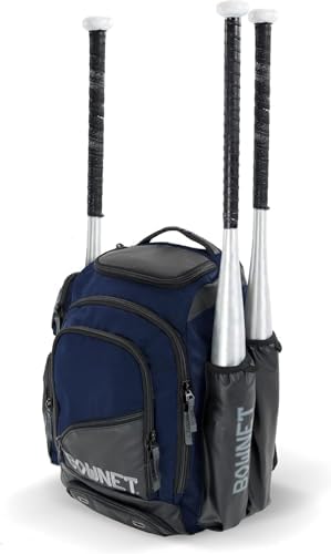 Bownet Commando Coaches Bat Bag – Baseball & Softball Backpack with Fungo Holder, 15.5” Laptop & Tablet Pocket, Large Gear Storage, Padded Straps, Youth & Adult, Navy Blue - color: Navy Blue