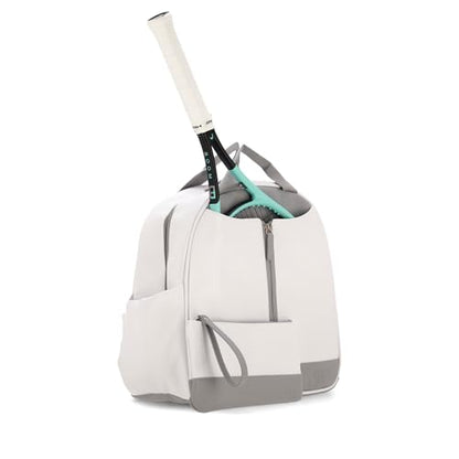 AYRES Tennis Backpack - Spacious Womens Tennis, Padel & Pickleball Bag | Quick-Access Racket Compartment (Fits 2) | Designer Tennis Bag, Water-Resistant & Easy To Clean, Makeup Pouch Included - color: Beige