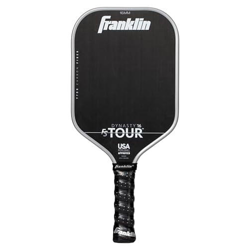 Franklin Sports Pro Pickleball Paddles - FS Tour Series Raw Carbon Fiber T700 - USA Pickleball Approved - Unibody Epoxy Resin Injected Edge - Dynasty + Tempo - 14mm/16mm Core - Gray, Blue + Pink - color: Gray, size: 16 mm, style: Dynasty