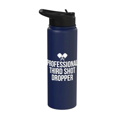 Professional Third Shot Dropper Pickleball Player Design Stainless Steel Insulated Water Bottle - color: Navy Blue