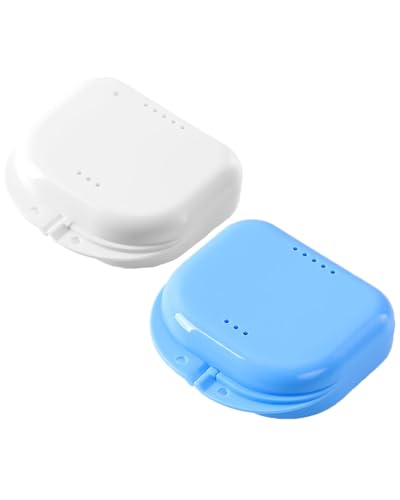 JMU Retainer Case with Vent Holes Orthodontic Storage Case Travel Box for Aligner & Mouth Guard (2 Pcs, Blue and White) - color: Blue/White