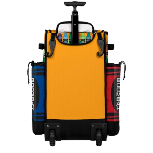 Boombah Rolling Superpack Baseball/Softball Gear Bag - Telescopic Handle - Holds 4 Bats - Wheeled Version - Crayons Multi