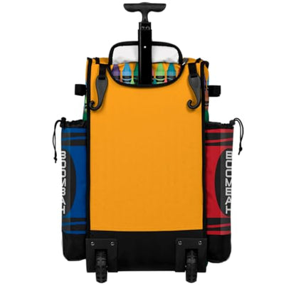 Boombah Rolling Superpack Baseball/Softball Gear Bag - Telescopic Handle - Holds 4 Bats - Wheeled Version - Crayons Multi