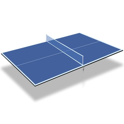 Foldable Ping Pong Table Top for Billiard Table, 9x5FT Table Tennis Table Topper for Pool Table, Indoor Outdoor Portable Table Tennis Conversion Top w/Net & Foam Padding