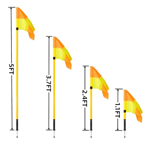 6 Pcs 5FT Soccer Corner Flags for Soccer Field + 6 Pack 8.3" Inflatable Footballs with Pump and Kicking Tee-Spring Loaded Adjustable Speed and Agility Training Equipment With Storage Bag