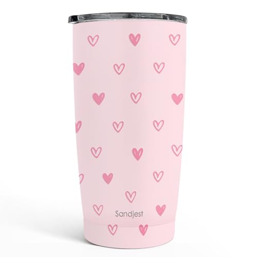 SANDJEST Heart Tumbler 20oz, Stainless Steel Travel Cup with Lid, Insulated Coffee Mug, Heart Gifts for Women Girls Friends Sisters on Birthday Christmas Valentine (Pink) - color: Heart 1