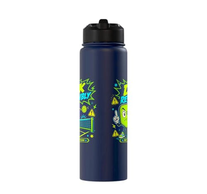 Dink Responsibly Pickleball Kitchen Court Stainless Steel Insulated Water Bottle - color: Navy Blue
