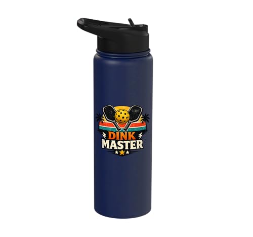 Dink Master Funny Pickleball Player Paddle Sports Stainless Steel Insulated Water Bottle - color: Navy Blue
