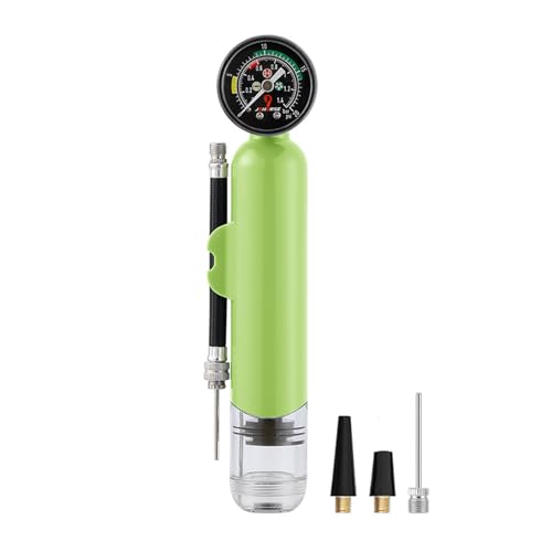 Ball Pump with Pressure Gauge, Mini Ball Air Pump for Sports Balls, Portable Hand Pump with Needles & Extension Hose, Suitable for Basketball, Soccer, Football, Volleyball - color: Green
